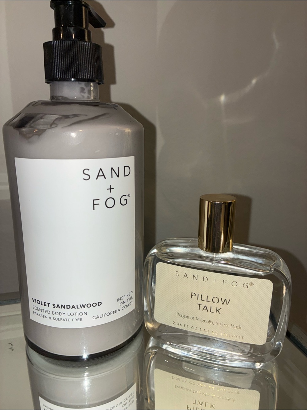 Sand + Fog Violet Sandalwood Scented Body Lotion in Gray